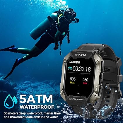 AMAZTIM Smart Watches for Men,50M Waterproof Rugged Military Grade Bluetooth Call(Answer/Dial Calls)，Health Tracker for Android Phones and iPhone Compatible,1.72