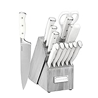 Cuisinart 15-Piece Knife Set with Block, High Carbon Stainless Steel, Forged Triple Rivet, White/Gray C77WTR-15PG