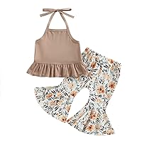 Baby Girls Summer Outfits Bell-Bottom Clothes Sleeveless Halter Tops Flared Pants Set