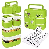 Bento Lunch Box for Kids/Toddlers, Include Name Sticker - Leak Proof Stackable Bento Box with 4 Compartments - Children/Adults Lunch Containers, Durable Perfect Size for On-the-Go Meal.