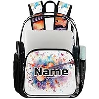 Musical Violin Personalized Clear Backpack Custom Large Clear Backpack Heavy Duty PVC Transparent Backpack with Reinforced Strap for Work Travel