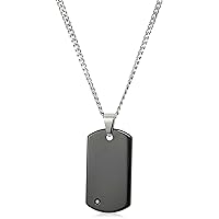 Mens Black Plated Tungsten Carbide Diamond Dog Tag on 24-Inch Curb Chain Pendant Necklace