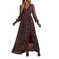 XJYIOEWT Long Sleeve Dress for Women Midi Length Bodycon,Women Dress V Neck Long Sleee Split Design Midi High Cocktail P