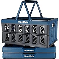 CleverMade Collapsible Shopping Basket, Ocean, 3PK - 24L (6 Gal) Reusable Plastic Grocery Shopping Baskets, Holds 25lbs Per Basket - Small Foldable Storage Crates with Handles