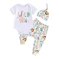SAYOO Baby 1st Birthday Outfits Infant Boy Girl Wild One/Daddy's Fishing Buddy Romper Bodysuit Legging Pant 3Pcs Clothes