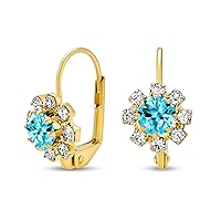 Delicate Floral Crystal 18K Gold Plated Brass Lever back Drop Flower Earrings For Women Teen More Birth Month Colors