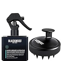 Blackwood For Men Hair & Beard Hydrator Spray + Scalp Massager Bundle - Vegan & Natural Leave-In Conditioner - Healthy Hair Growth Stimulator Brush for Cleansing & Relaxing While Showering