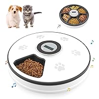Automatic Dog Feeder, 540g Food Capacity, 6 Compartments, Timed Feeding, Easy Setup, Removable Food Bowl, Battery Powered, Ideal for Cats and Dogs