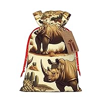 Augenstern Christmas Burlap Gift Bag With Drawstring Endangered-Rhino-Yellow-Desert Reusable Gift Wrapping Bag Xmas Holiday Party Favors Bag Medium