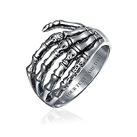 Personalize Large Men's Biker Jewelry Halloween Day Of Dead Crossbones Skull Signet Ring or Black Pendant Oxidized Silver Tone Stainless Steel