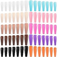 240 Pieces Extra Long Press on Nails Ballerina Coffin False Nails Solid Color Full Cover Fake Nails Artificial Acrylic Nails for DIY Nail Design Salon Women Girls (Fresh Pattern)