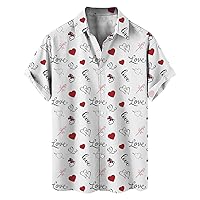 Valentine’s Day Button Down Short Sleeve Shirts for Men Summer Casual Spread Collar Beach Shirts Fashion Loose Tops