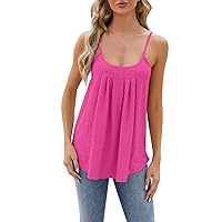 Summer Tanks for Women 2024 Trendy Tank Tops Spaghetti Strap Camisoles Eyelet Embroidery Curved Hem Flowy Blouse