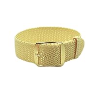 HNS 18mm Light Yellow Perlon Braided Woven Watch Strap with Golden Buckle