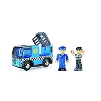 Hape Police Car with Siren | 3Piece Cops & Robbers Play Set with Action Figures Multicolor, L: 3.7, W: 2, H: 1.4 inch