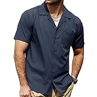 VATPAVE Mens Casual Short Sleeve Button Down Shirts Wrinkle Free Summer Beach Shirts with Pocket