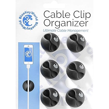 Cable Clips Management - Nightstand Accessories - Cord Organizer - Desk Cable Management - Wire Holder System - Adhesive Cord Clips - Home, Office, Cubicle, Car - Gift Idea - Black
