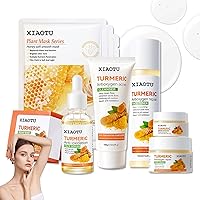 Turmeric Face Care Set with Hydrating Honey Face Masks,Skincare Gift Set Include Turmeric Cream,Cleanser,Face Serum,Toner,Eye Cream,Turmeric Soap,Moisturizing Skincare Set for Women