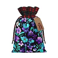 MQGMZ Purple And Teal Flower Lattice Christmas Wrapper Gift Bags With Drawstring Candy Pouch Xmas Party Favor Supplies