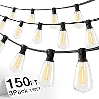 addlon 150 FT (3x50FT) Outdoor String Lights,Waterproof Patio Lights UL Listed with 45+3 Shatterproof Dimmable ST38 LED Bulbs,2700K Connectable Outdoor Lighting for Backyard Bistro Garden
