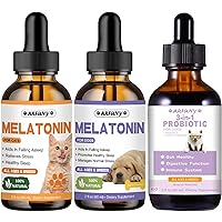 Melatonin Drops for Dogs & Cats + Probiotic Drops for Dogs | Support Falling Sleep, Anxiety & Stress, Gut & Digestive Health | Natrual Pet Health Supplement, 3 Pack, Bacon & Roast Chicken Flavor