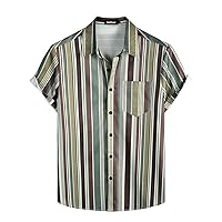 VATPAVE Mens Striped Summer Shirts Casual Button Down Short Sleeve Beach Stylish Untucked Hawaiian Shirts