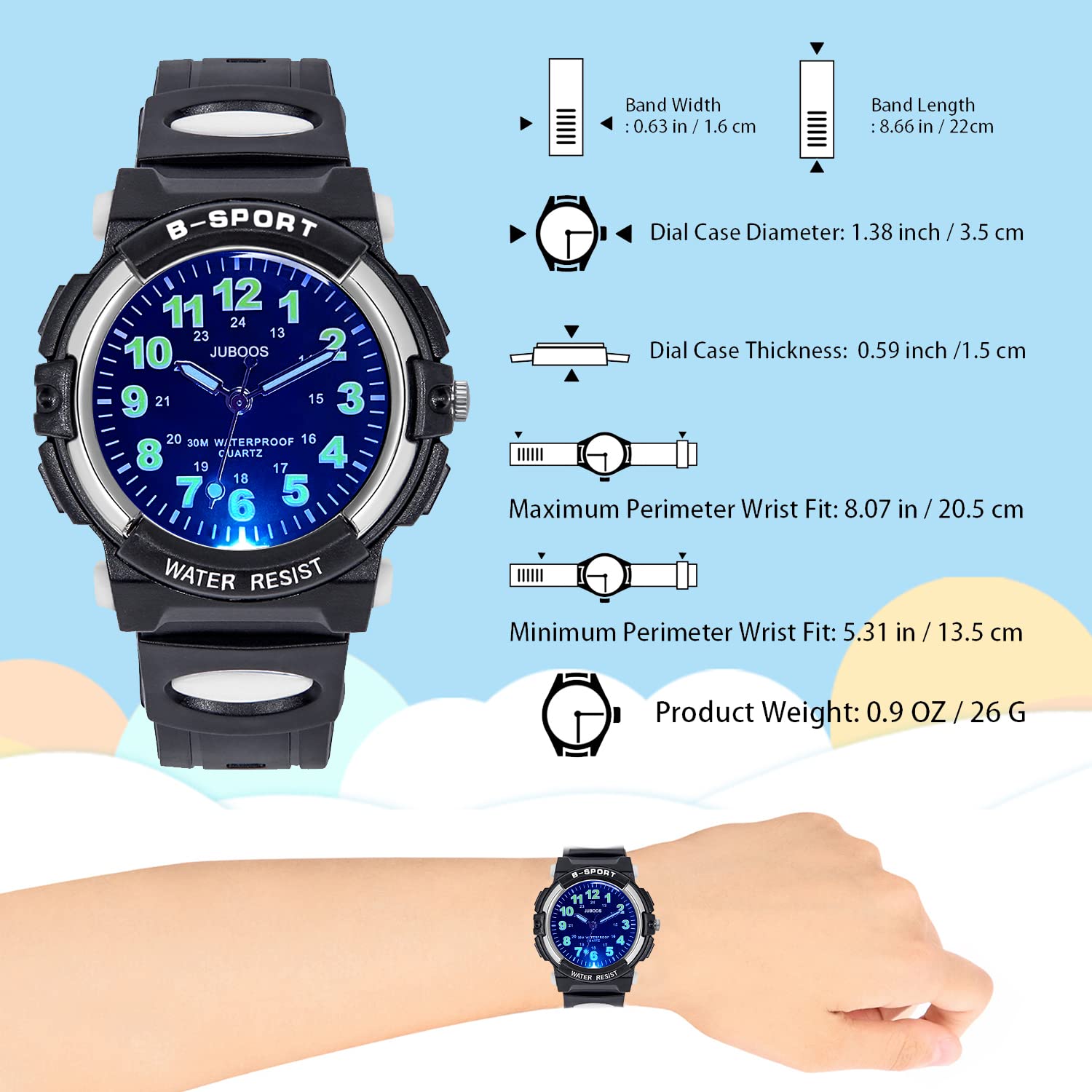 DTKID New Colorful Light Children's Watch Boys Girls,Kid Waterproof Analog Watch Soft Rubber Band Easy to Read Dial Time Lessons Wristwatch Children 5-18 Years Old
