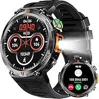Military Smart Watches for Men with LED Flashlight, Outdoor Tactical Rugged Smart Watch with 1.45