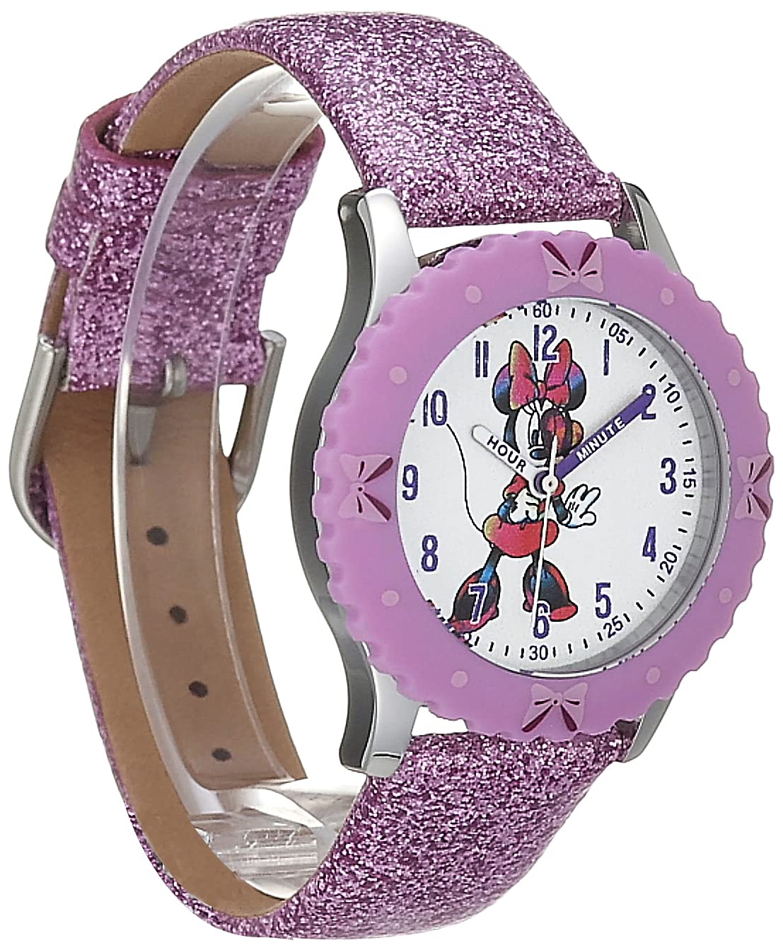 Disney Minnie Mouse Kids' Bezel Stainless Steel Time Teacher Analog Strap Watch