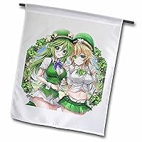 3dRose Two Irish elf girls, four leaf clover frame. Good luck for you charm - Flags (fl-376618)