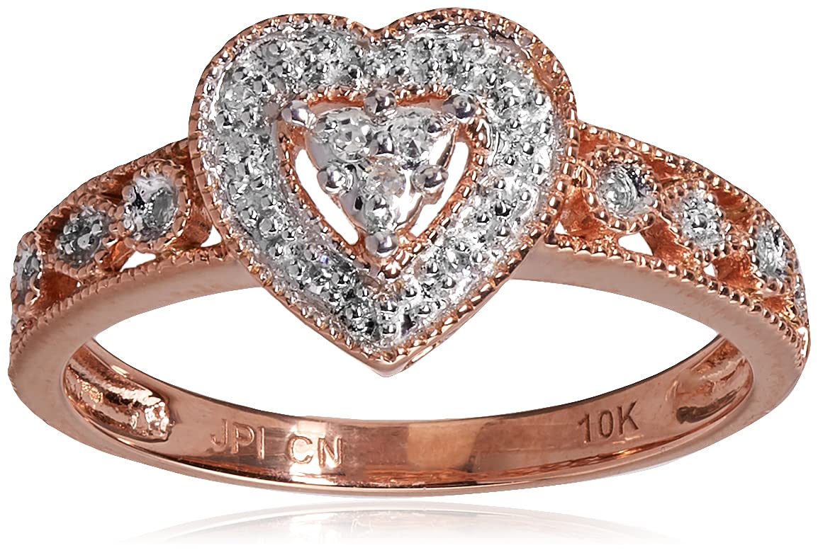 Amazon Collection 10k Gold Diamond Heart Ring (0.04 cttw, I-J Color, I2-I3 Clarity)