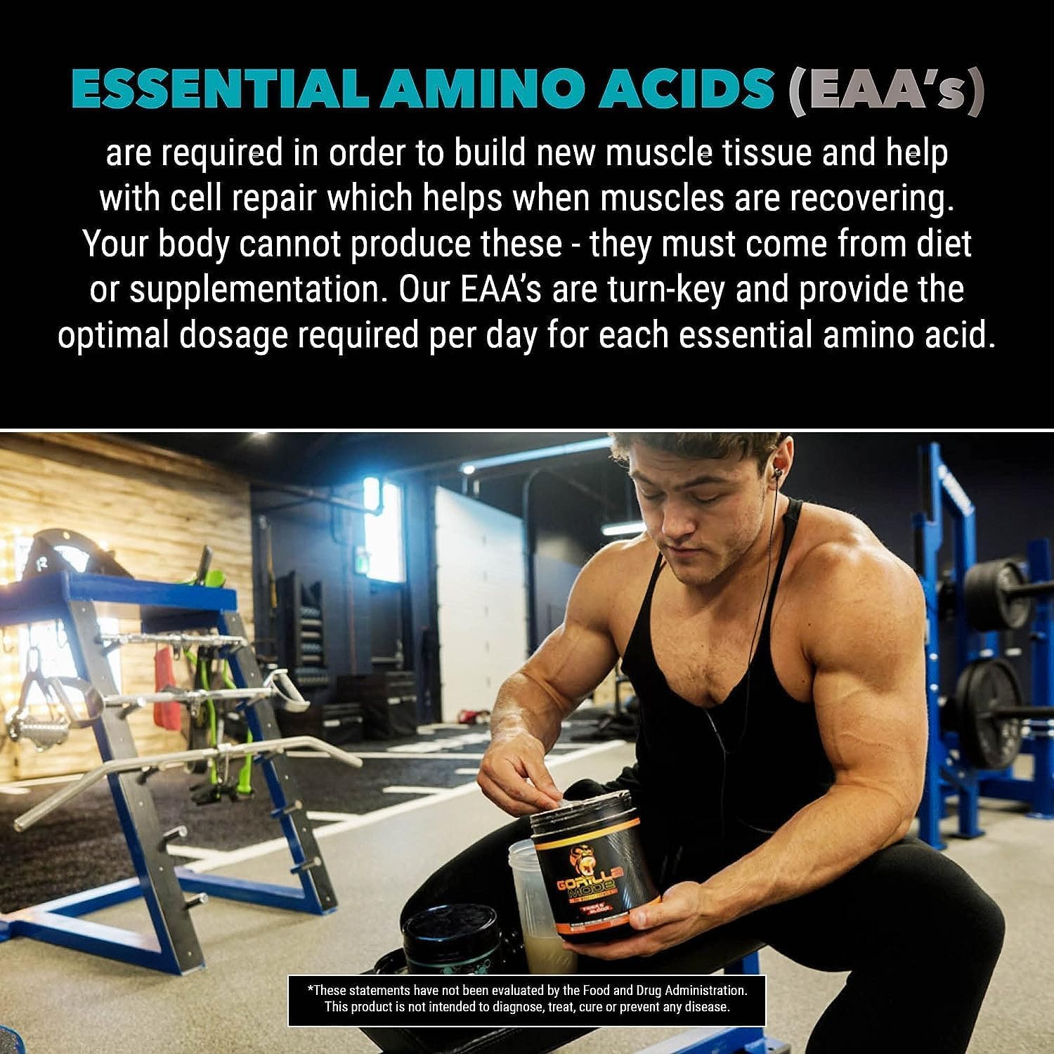 Gorilla Mode EAAs - Essential Amino Acids to Support Muscle Building, Enhanced Recovery, and Protein Synthesis/Use Before, During, or After Your Workout / 492 Grams (Cherry Blackout)