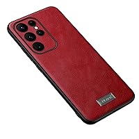 Leather Case for Samsung Galaxy S24 Ultra/S24 Plus/S24 Luxury Business Leather Soft TPU Anti-Slip Scratch Full Protective Cover (Red,S24 Ultra)