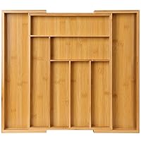 Bamboo Expandable Drawer Organizer for Utensils Holder, Adjustable Cutlery Tray, Wood Drawer Dividers Organizer for Silverware, Flatware, Knives in Kitchen, Bedroom, Living Room