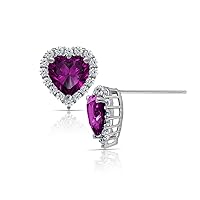 Amazon Collection Platinum Plated Sterling Silver Simulated Birthstone Heart Stud Earrings with Infinite Elements Cubic Zirconia Accents Earrings