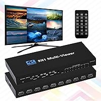 HDMI MultiViewer Switch 9x1, Seamless HDMI Quad MultiViewer Switcher 9 in 1 Out with IR Remote Control, Support 1080P@60Hz and 10 Viewing Modes