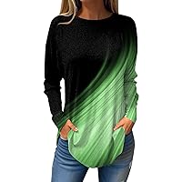 Long Sleeve Shirts for Women,Womens 3D Printed Round Neck Tunic Tops Oversized Medium Long Pullover Loose Fit Blouse