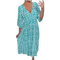 joysale Summer Casual Dresses for Women Trendy Boho Floral Print Beach Dress V Neck Sleeveless Midi Dresses