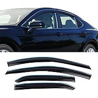 Tape on Outside Mount Window Visor with Chrome Trim Compatible with 2018-2024 Toyota Camry, Acrylic Smoke/Tinted Air Deflector Sun Rain Guard 4pcs by IKON MOTORSPORTS, 2019 2020