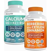 Calcium D3 K2 B12 (1pk) and Berberine (1pk) Supplement Bundle - Potent Vitamins for Bone, Heart, Metabolism, Energy, Gut, & Immune Support - Non-GMO, Vegan, Gluten-Free