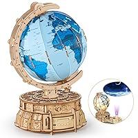 3D Wooden Puzzles for Adults USB Charging Illuminated Globe Music Box DIY LED Wood Model Building Kits with Space Projector Stem toys Christmas Gifts for kids Desk Decor for Boys/Girls Ages 8+