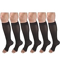 Women's Compression Stockings, 15-20 mmHg, Knee High Length, Open Toe, Opaque Black X-Large (6 Pairs)