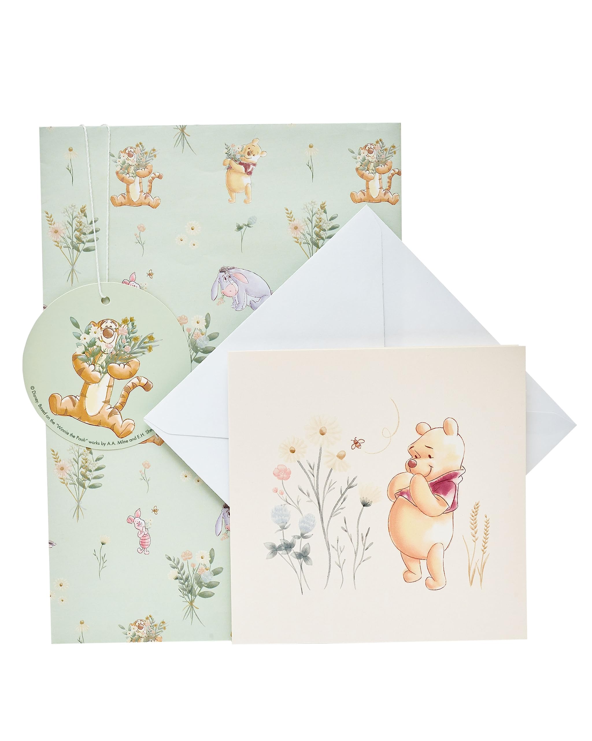 UK Greetings Disney Wrap, Card and Tag Pack - Winnie the Pooh Packaged Wrap - Winnie the Pooh Greeting Card - Disney Gifting Bundle - Winnie the Pooh Gifting Bundle, Multi (688967-0-1)