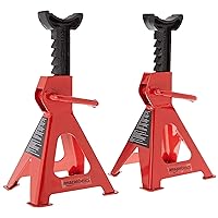Amazon Basics Steel Jack Auto Stands, 3 Ton Capacity, 1 Pair, Black and Red