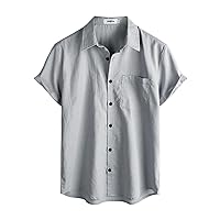 Mens Hawaiian Floral Shirts Cotton Linen Casual Button Down Short Sleeve Beach Shirts