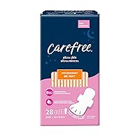 Carefree Ultra Thin Pads, Overnight Pads With Wings, 28ct (Pack of 1)