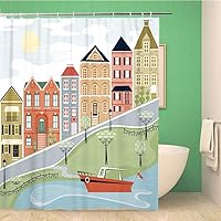 Bathroom Shower Curtain Colorful Francisco Charming Village Street San House Old Move Boat Polyester Fabric 72x72 inches Waterproof Bath Curtain Set with Hooks