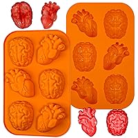 Kamehame Brain and Heart Cake Mold, 2 Pieces Silicone Jello Molds, Halloween Simulation Human Organ Cupcake Muffin Molds, Orange