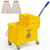 Matthew Cleaning Compact Mop Bucket INCL.2 Pack Mop Head with Side Press Wringer On Wheels,Tandem Portable Floor Cleaning Wavebrake,Ideal for Household,Industrial,Restaurant,Janitorial Use-22 Quart