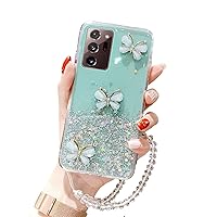 Shiny Butterfly Soft TPU Fashion Phone Case for Samsung Galaxy S22 Ultra S21 Plus S20 FE S10 S9, with Bracelet Back Cover(S20 FE,Green)